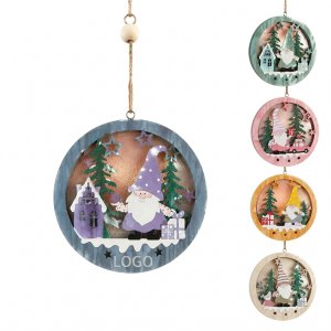 Multi-Layered LED Wooden Gnome Holiday Ornament with Twine Hanger