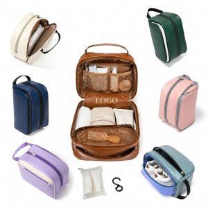 Multi-Functional Synthetic Leather Travel Shoe and Toiletry Bag