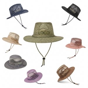 Wide-Brim Western Style Outdoor Sun Hat with Adjustable Chin Cord