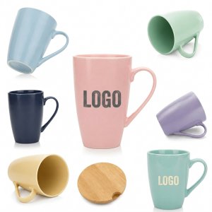 16 oz. Tall Porcelain Coffee Mug with Tapered Design and Optional Bamboo Lid