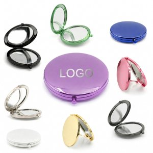 Circular Metallic Folding Travel Mirror with Push-Button Clasp