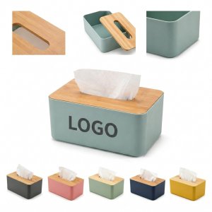 Dual-Tone Rectangular Tissue Box Holder with Natural Wood Lid
