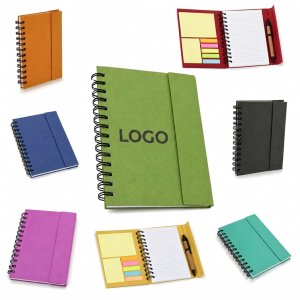 Eco-Conscious Spiral Notebook with Integrated Sticky Flags and Pen