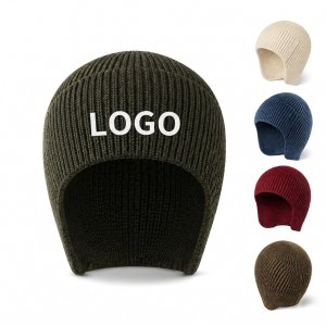 Winter Ribbed Knit Performance Beanie with Integrated Ear Protection