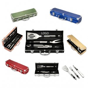 Professional 3-Piece Stainless Steel Grilling Kit in Heavy-Duty Aluminum Storage Case