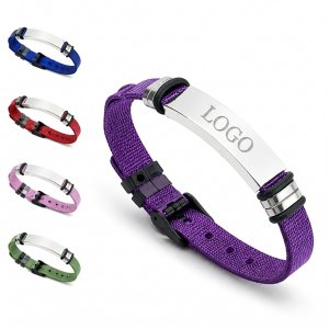 Adjustable Woven Identity Bracelet with Polished Metal Plate