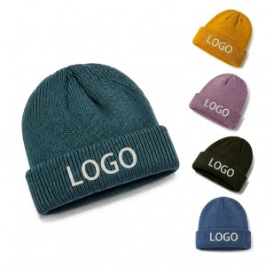 Classic Ribbed Knit Cuffed Beanie with Fold-over Design